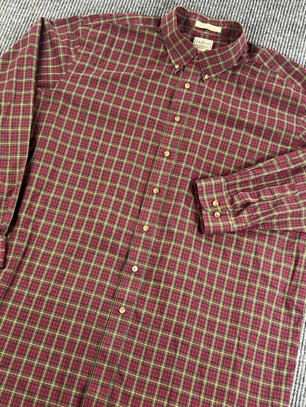 LL Bean Shirt Mens 2XL Red and Olive Plaid Oversized Fit Button Down